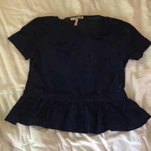 XXI navy paisley velvet peplum top